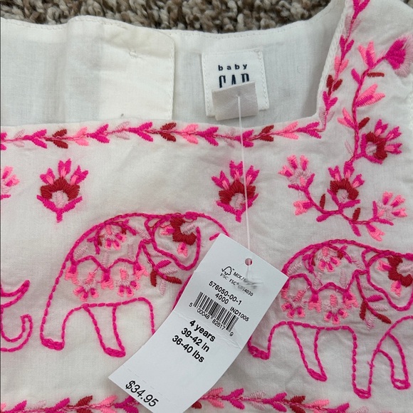Gap Kids White and Pink Elephant Embroidered Kids Dress 4 - Picture 3 of 8